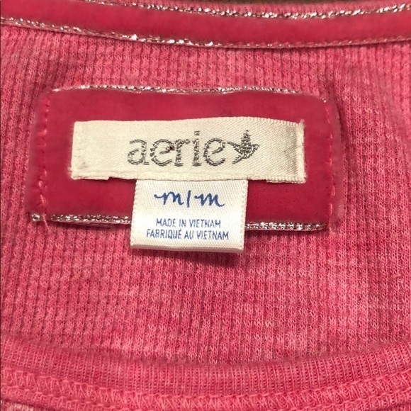 AERIE Pink Long Sleeve Snowflake Print Thermal Top Size M - Picture 5 of 6